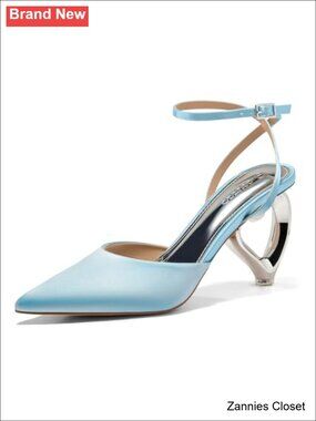 ✨ Kitten Heels Pointed Toe Heart Heel Ankle Strap Satin Pumps Wedding Prom Dress